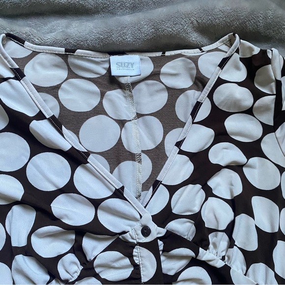 Y2k vintage Suzy cream & brown polka dot dress - Picture 3 of 12